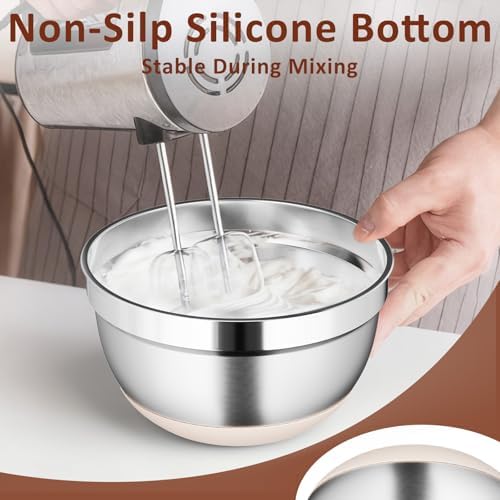 9 Pack Mixing Bowls with Airtight Lids & Grater Attachments, Khaki
