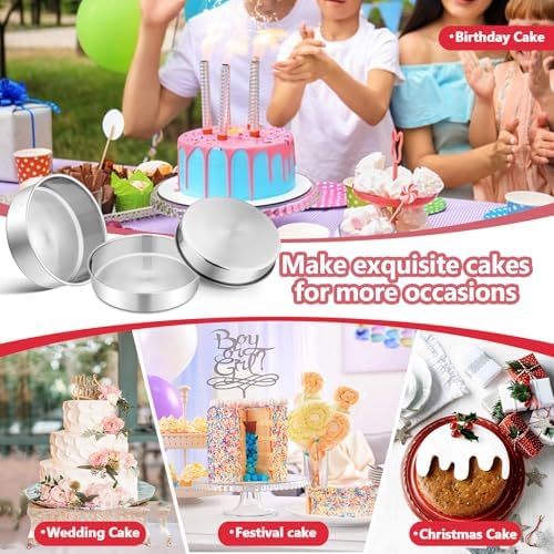 P&P CHEF 8 Inch Cake Pan Set of 4, Stainless Steel Round Cake Pans Tins