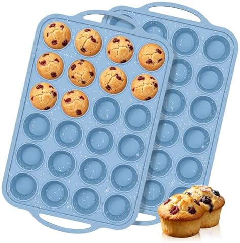 Mini Muffin Pan, Metal Reinforced Frame Cupcake Pans 24-Cup Silicone Molds