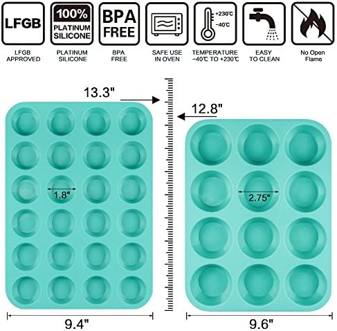 CAKETIME Silicone Muffin Pan Cupcake Pan Set - Mini 24 Cups and Regular 12 Cups Muffin Tin, Nonstick Food Grade Molds with 12 Baking Cups