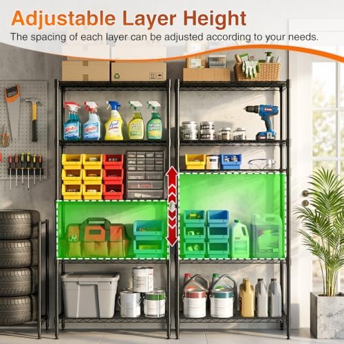 BestOffice | 5-Tier Wire Shelf with Wheels | 14" x 30" x 60" | Black