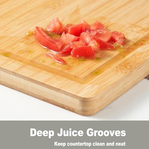 Allsum Bamboo Wood Cutting Boards for Kitchen, 1" Extra Thick Butcher Block with Juice Grooves & Handles Resisting to Warping and Cracking, Fancy Charcuterie Boards, 16"L x 11"W