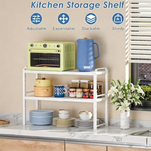Expandable Cabinet Shelf Organizer, Metal Kitchen Countertop Storage Shelf