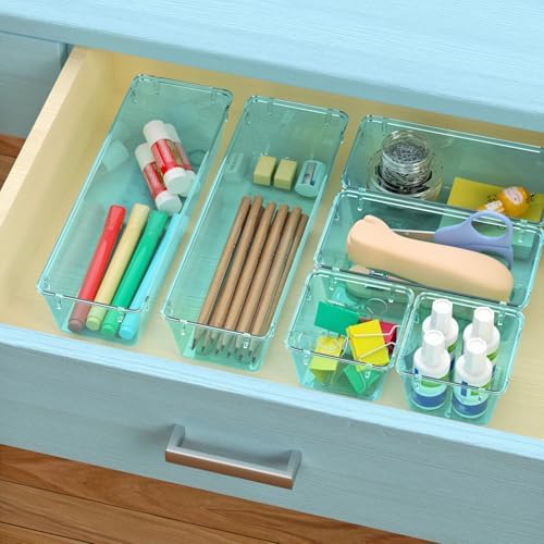 9 Pack Clear Drawer Organizer Set, Drawer Storage Trays, Storage Bins