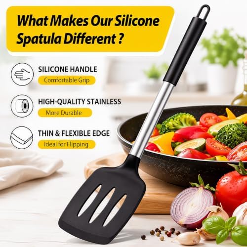 2-Piece Silicone Utensil Set:Heat-Resistant & BPA Free（Black）