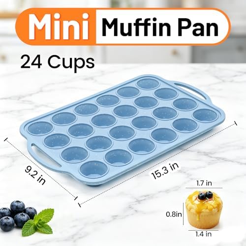Mini Muffin Pan, Metal Reinforced Frame Cupcake Pans 24-Cup Silicone Molds