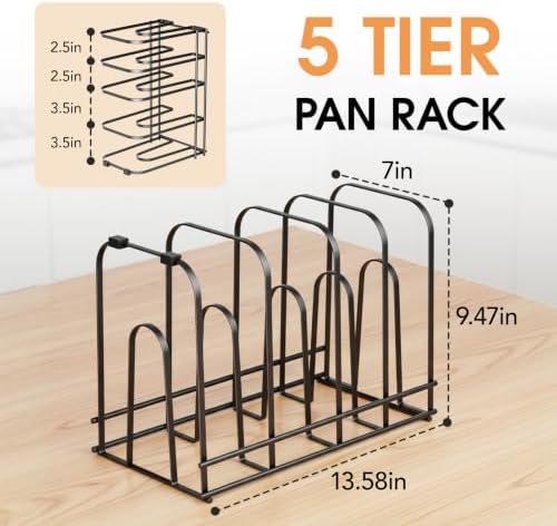 ORDORA 5-Tier Pot and Pan Organizer 13.6", No Assembly Cookware Rack 1-Pack