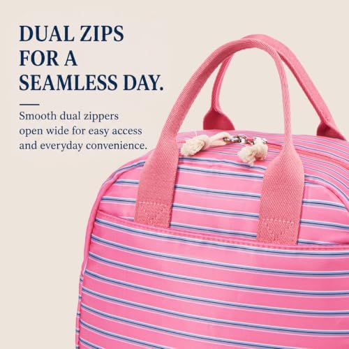 LOVELYWIND Lunch Box for Women, Insulated Lunch Bag, Pink Striped Tote