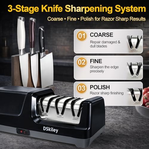 Electric Knife Sharpener for Kitchen,Sharpening, Restore&Polish Chef Knives