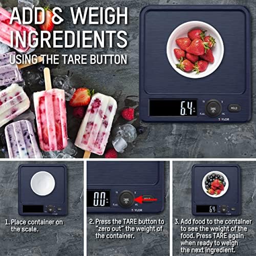 Taylor Digital Kitchen Scale with Antimicrobial Surface Plastic Body Weighs Up to 11 pounds Capacity with Hold and Tare Functions and Backlight