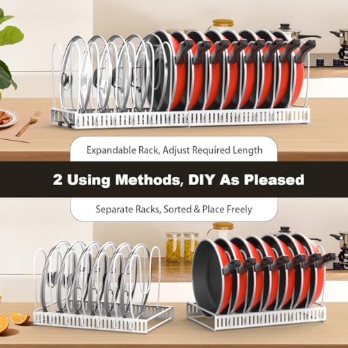 Housolution Pot and Pan Lid Organizer Holder Storage Rack, White