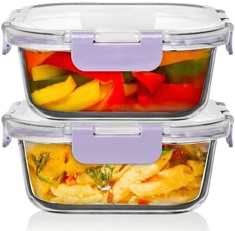 Razab 2 PC 1200ML / 41 Oz Glass Food Storage Containers with Lids - Airtight & Leakproof - Microwave/Oven/Freezer Safe - BPA Free - Ideal for Meal Prep, Storing Leftover & Lunch