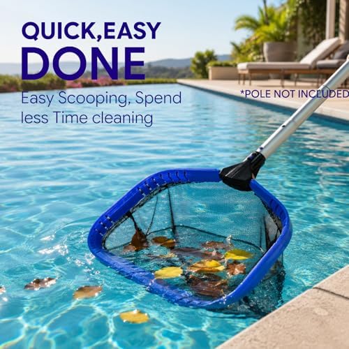 Professional Pool Skimmer Net, Heavy Duty Deep Fine Nylon Mesh Bag Leaf Skimmer with Aluminum Frame, Fast Debris Cleaning for Inground & Above Ground Pools and Ponds, No Pole