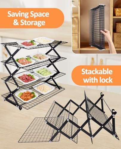 4 Tier Collapsible Cooling Rack, 2/3/4-Tier Upgraded,Adjustable ＆ Stackable Baking Rack, 5 Modes Cooling Racks for Cooking and Baking, Roasting ＆ Grilling Gifts for Picnic Party