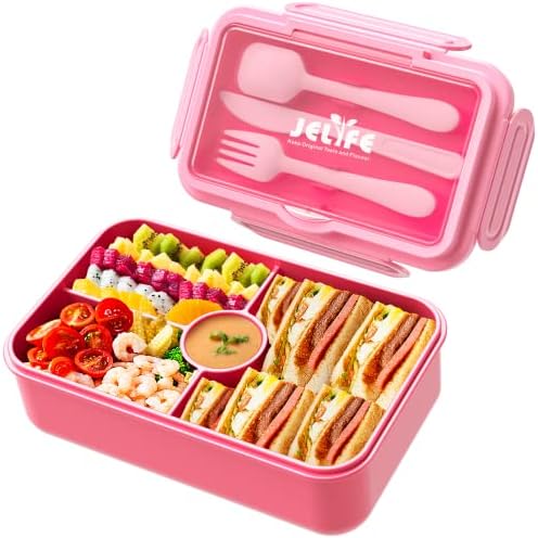 Jelife Kids Lunch Bento Box, Large Bento-Style Leakproof Lunch Boxes, Pink