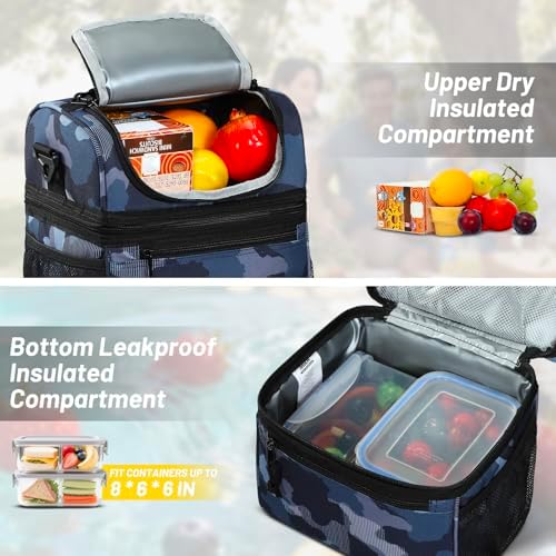 MIER Insulated Lunch Box Bags for Men Women, Dual Compartment, Camo
