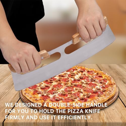 2 Pack Pizza Cutter Rocker with Wood Handles & Protective PP Cover
