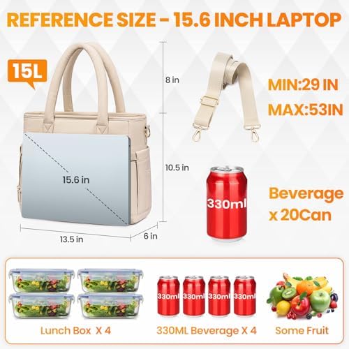 Artelaris Lunch Bag Women, Adult Insulated Lunch Box, Leakproof Lunch Cooler Bag, Reusable Large Lunch Cooler for Work, Picnic, Travel (Beige)