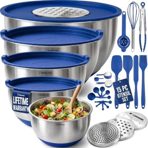 28pc Stainless Steel Mixing Bowls with Lids Set, 1.5-5 Qt, Blue