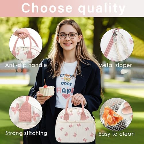 Carry bloom Lunch Box for Women, Insulated Lunch Bag Cute Corduroy Lunchbag