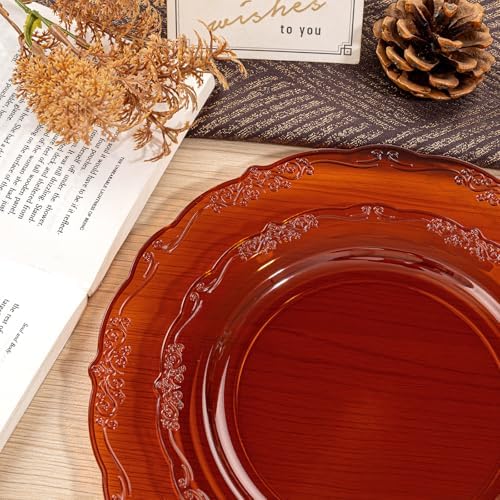 U-QE 100PCS Amber Plastic Plates - Clear Brown Plastic Plates