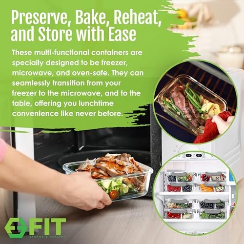 Glass Meal Prep Containers 1 & 2 & 3 Compartments, Airtight, 35 oz, 3 Pack