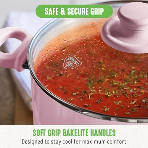 GreenLife 6QT Ceramic Nonstick Stockpot with Glass Straining Lid, Pink