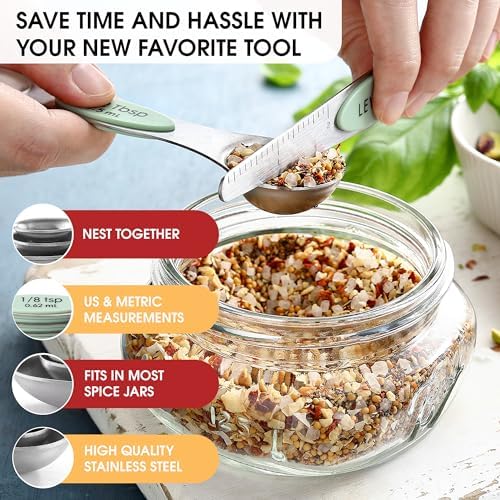 Spring Chef Stainless Steel Magnetic Measuring Spoons Set of 8, Pistachio