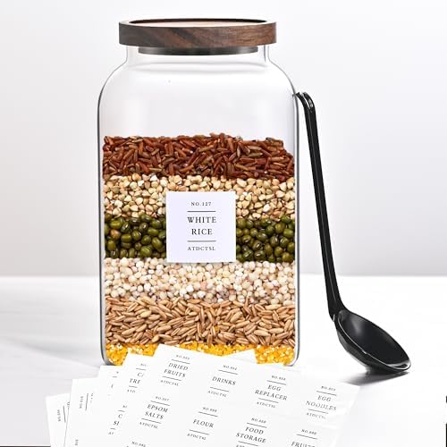 Large Glass Jar With Lid,1PACK 95oz/2800ml Clear Glass Food Storage Containers with Airtight Bamboo Lid Stackable Kitchen Canisters for Candy,Cookie,Rice,Sugar,Flour,Nuts and Spice Jars