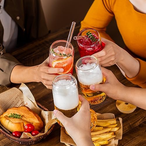 16 Oz Drinking Glasses - 8 Pcs Glass Cups with Bamboo Lids and Straws