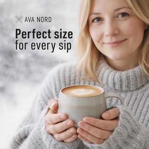 Ava Nord Large Stoneware Ceramic Coffee Mugs Set of 4 | 16 oz | Sage Ash