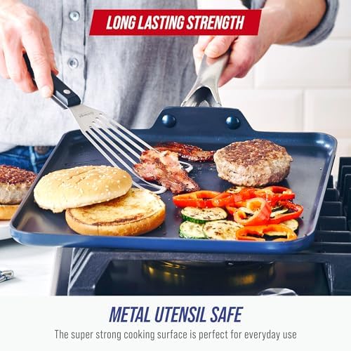 Blue Diamond 11" Diamond Infused Ceramic Nonstick Square Griddle Pan, Blue