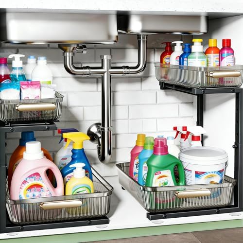 ARSTPEOE Under Sink Organizer - 2 Pack Multi-Purpose Pull-Out Storage Shelf