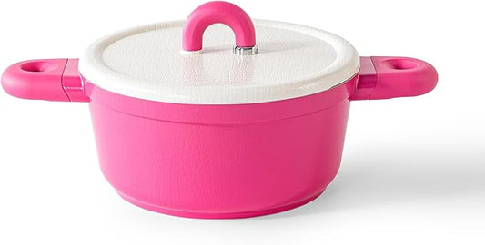 Alpstone 4QT Nonstick Stock Pot with Lid, Ceramic Casserole with Die-cast lid, Non-toxic Kitchen Soup Pot, Family Cooking Pots PFAS and PFOA Free (Pink Color)
