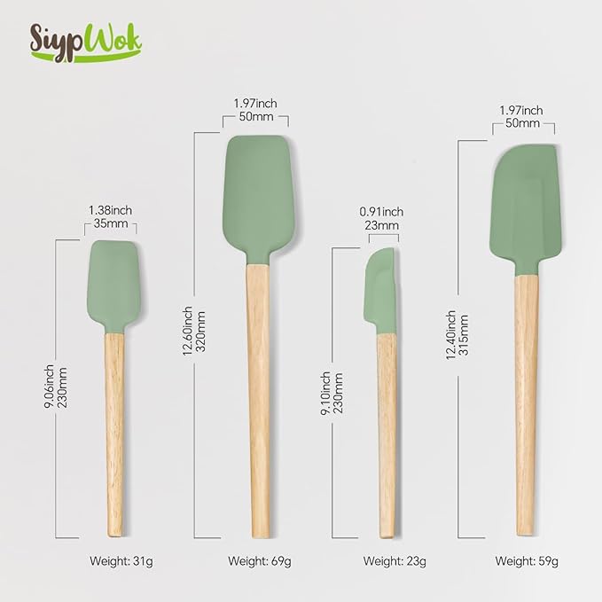 Silicone Spatula Set, Food Grade Rubber Spatula-4 Piece Nonstick Rubber Spatulas, Spoonula, Jar Scraper for Cooking, Baking, Mixing, Frosting - Heat Resistant Up to 600°F (Spatulas-Green)