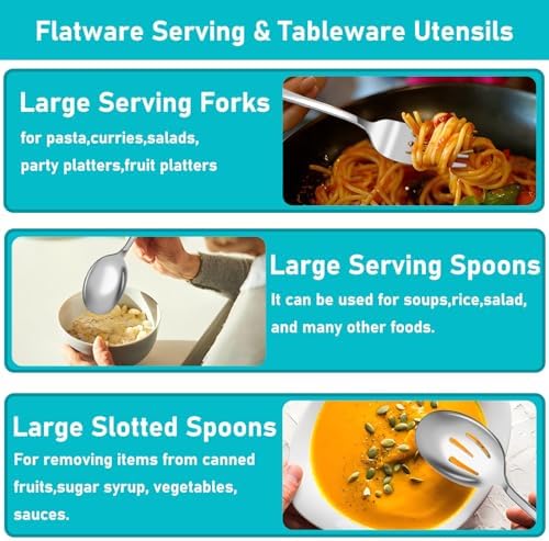 Serving Utensils, 15 Pcs Stainless Steel Large Flatware Serving Tools Kit