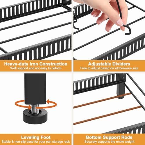 Housolution 2 Tier Expandable Pot and Pan Lid Organizer Holder Rack