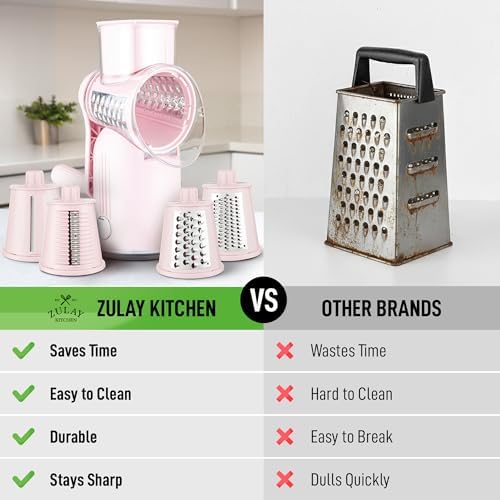 Rotary Cheese Grater Manual Hand Crank 5 Blade Shredder, Classic Pink