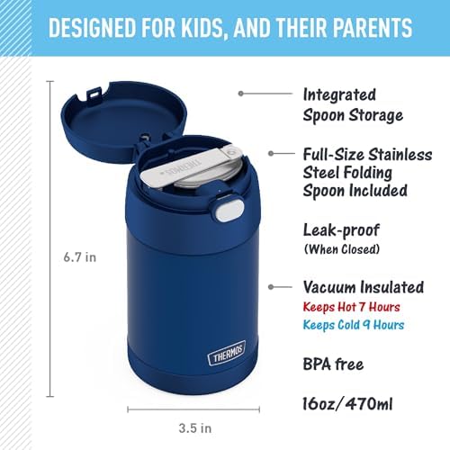 THERMOS FUNTAINER Food Jar with Spoon, 16oz, Navy