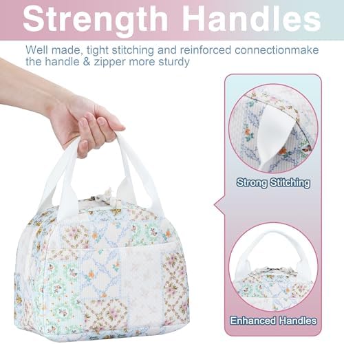 TESAFNG Lunch Bag - Insulated Lunch Box for Women, Reusable Large Capacity Cooler Bag for Adult, Small Leakproof Cute Corduroy Lunch Tote for Work Office Travel Picnic (Bee Floral)