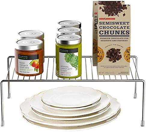 Kitchen Cabinet Shelf Organizer Set of 6, Medium (13 x 9.4 inch) Metal Wire Pantry Storage Shelves, Dish Plate Racks for Cabinets, Freezer, Counter, Cupboard Organizers and Storage, Chrome