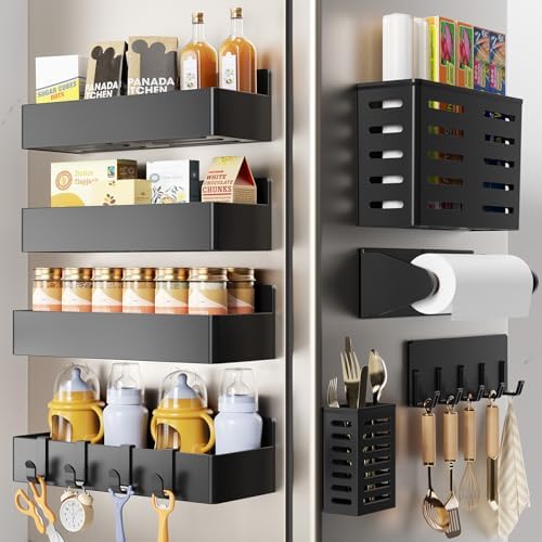 Mystozer Magnetic Spice Rack for Refrigerator Black, 8 Pack