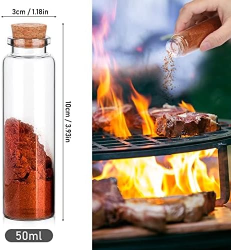 TOBWOLF 12PCS 50ml / 1.7oz Glass Spice Bottles, Silica Glass Seasoning Jars with Cork, Empty Spice Containers Seasoning Bottles, Small Spice Containers Organizer for Home Kitchen, Outdoor Camping, BBQ