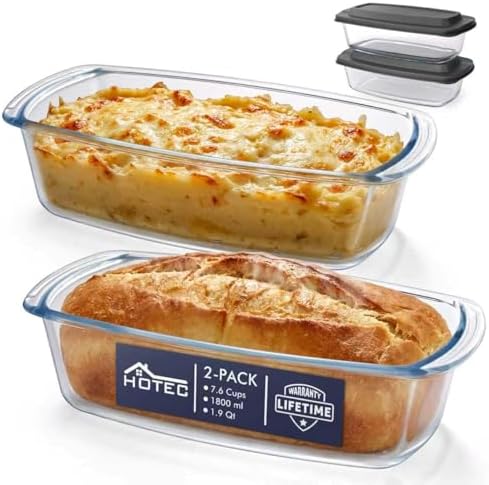 HOTEC 2-Pack Large 7.6 Cups/1800 ML/1.9 Qt Glass Loaf Pan