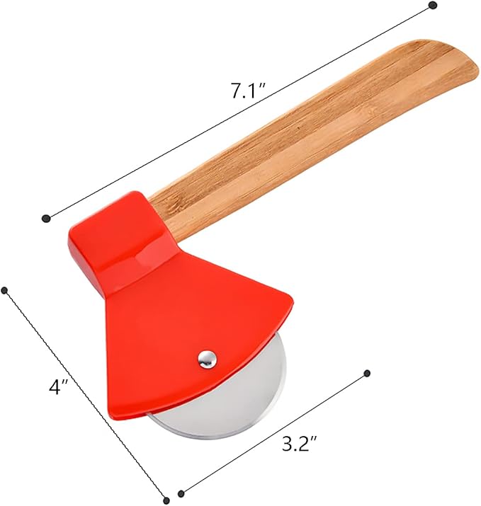 2Pcs Pizza Cutter Wheel, Axe Shaped Stainless Steel Pizza Knife With Bamboo Handles and Sharp Rotating Blades, Pizza Slicer Rolling Cutter for Pies, Cookies, Bread, Cakes (Red)