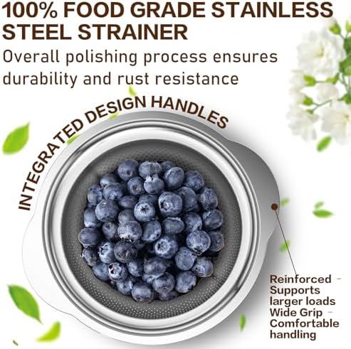 Stainless Steel Colander for Kitchen, 5 Quarts Stainless Steel Strainer, Pasta Strainer for Spaghetti Fruits Vegetables Cooking Food, Large Capacity with Handle Kitchen Food Strainer Basket - 1 Pack