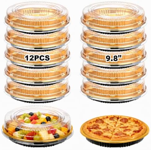 12 Pcs 9.8" Disposable Pie Containers with Clear Lids, 2.4" H