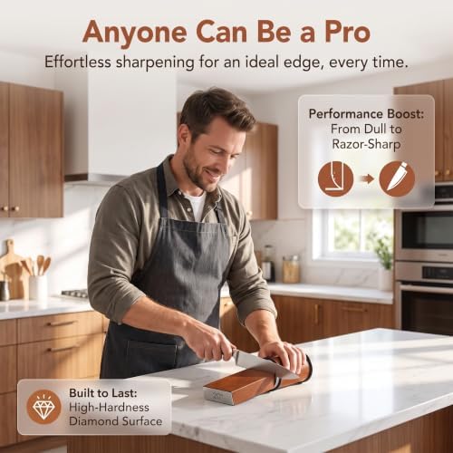 Hatori Knife Sharpener.Magnetic Fixed‑Angle Diamond Sharpening System,15° & 20°Angle Guide Block,Dual Grit Manual Kitchen Sharpener for Straight‑Edge Chef Knives,Compact Portable Knife Sharpening Tool