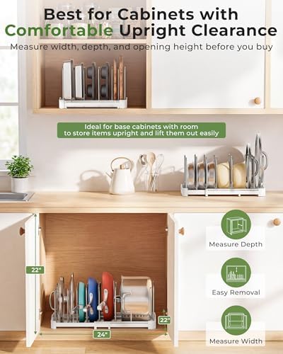 EVERIE Pot Lid Organizer, Adjustable 12.6"-21.5" Bakeware Rack for Cabinet