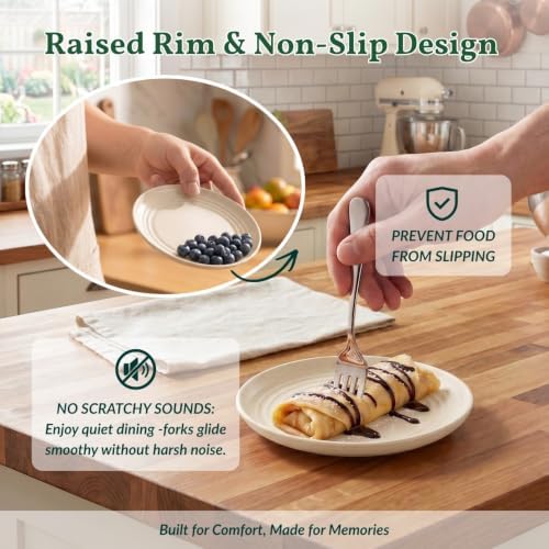 Homienly Small Plates | 5.7 Inch Lightweight & Unbreakable Wheat Straw Plates | Mini Dessert Plate Set, Microwave & Dishwasher Safe Set of 8 -Beige